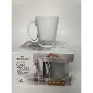 Precious Home Antonella Glass Mug Set 11 Oz Capacity Set‎ of 4 Clear